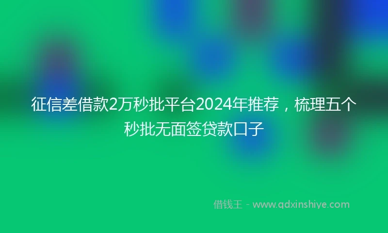 征信差借款2万秒批平台2024年推荐，梳理五个秒批无面签贷款口子