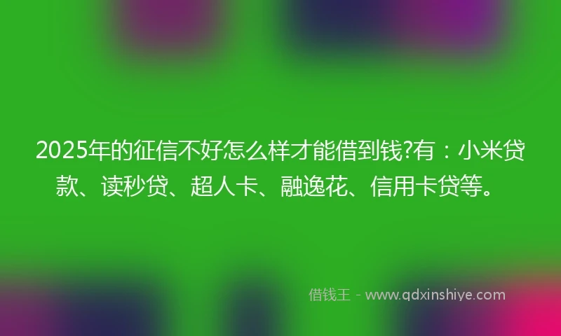 2025年的征信不好怎么样才能借到钱?有：小米贷款、读秒贷、超人卡、融逸花、信用卡贷等。