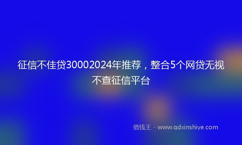 征信不佳贷30002024年推荐，整合5个网贷无视不查征信平台