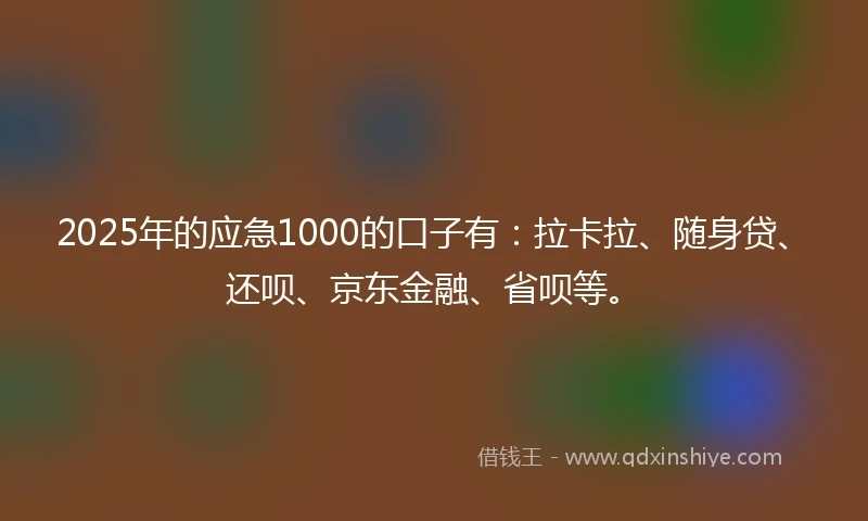 2025年的应急1000的口子有：拉卡拉、随身贷、还呗、京东金融、省呗等。