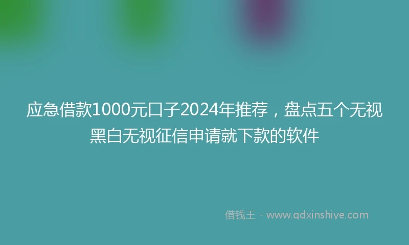应急借款1000元口子2024年推荐，盘点五个无视黑白无视征信申请就下款的软件
