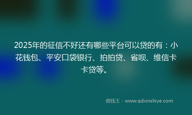 2025年的征信不好还有哪些平台可以贷的有：小花钱包、平安口袋银行、拍拍贷、省呗、维信卡卡贷等。