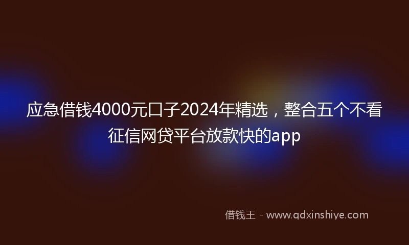 应急借钱4000元口子2024年精选，整合五个不看征信网贷平台放款快的app