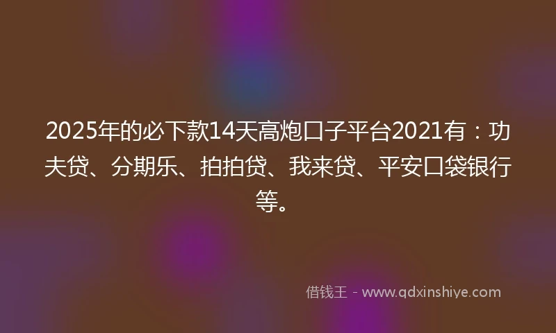 2025年的必下款14天高炮口子平台2021有：功夫贷、分期乐、拍拍贷、我来贷、平安口袋银行等。