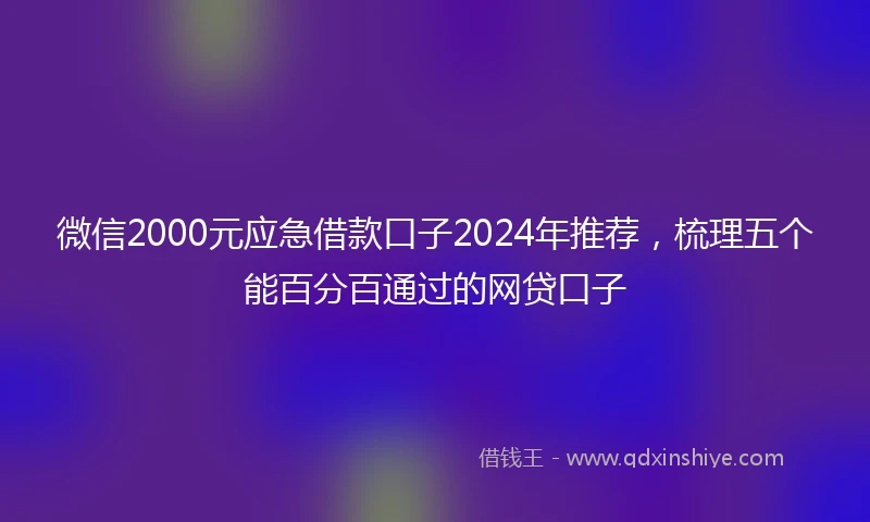 微信2000元应急借款口子2024年推荐，梳理五个能百分百通过的网贷口子