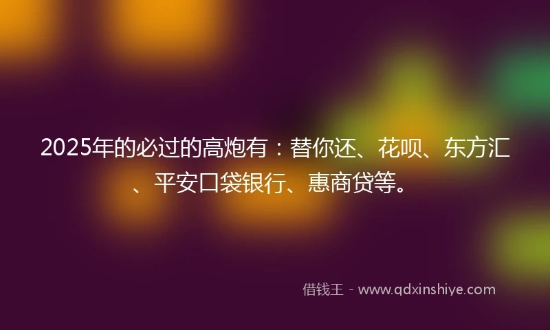 2025年的必过的高炮有：替你还、花呗、东方汇、平安口袋银行、惠商贷等。