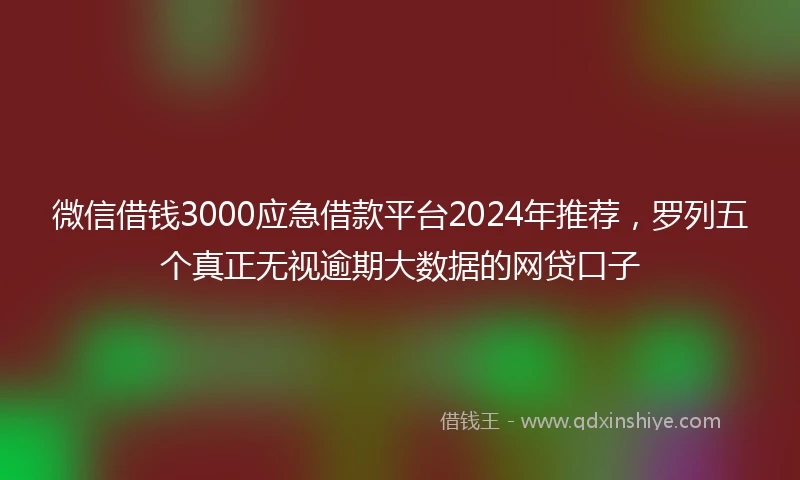微信借钱3000应急借款平台2024年推荐，罗列五个真正无视逾期大数据的网贷口子