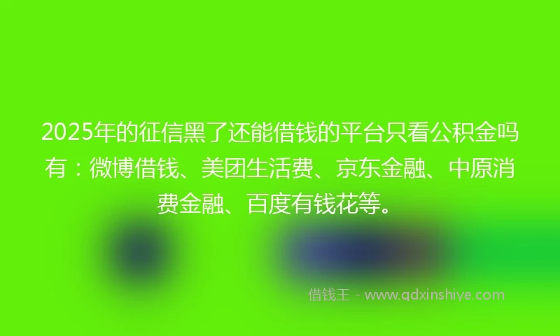 2025年的征信黑了还能借钱的平台只看公积金吗有：微博借钱、美团生活费、京东金融、中原消费金融、百度有钱花等。