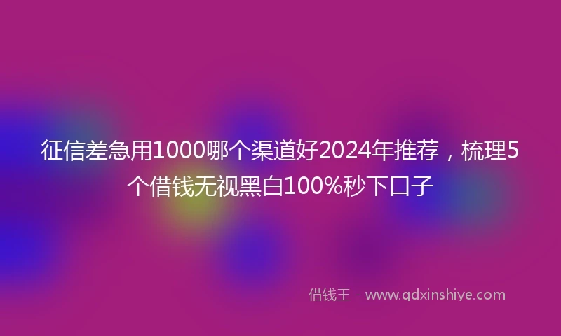 征信差急用1000哪个渠道好2024年推荐，梳理5个借钱无视黑白100%秒下口子