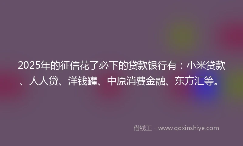 2025年的征信花了必下的贷款银行有：小米贷款、人人贷、洋钱罐、中原消费金融、东方汇等。