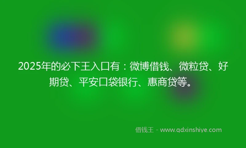 2025年的必下王入口有:微博借钱、微粒贷、好期贷、平安口袋银行、惠商贷等。