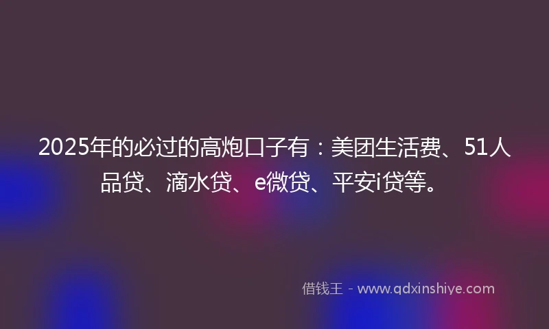 2025年的必过的高炮口子有：美团生活费、51人品贷、滴水贷、e微贷、平安i贷等。