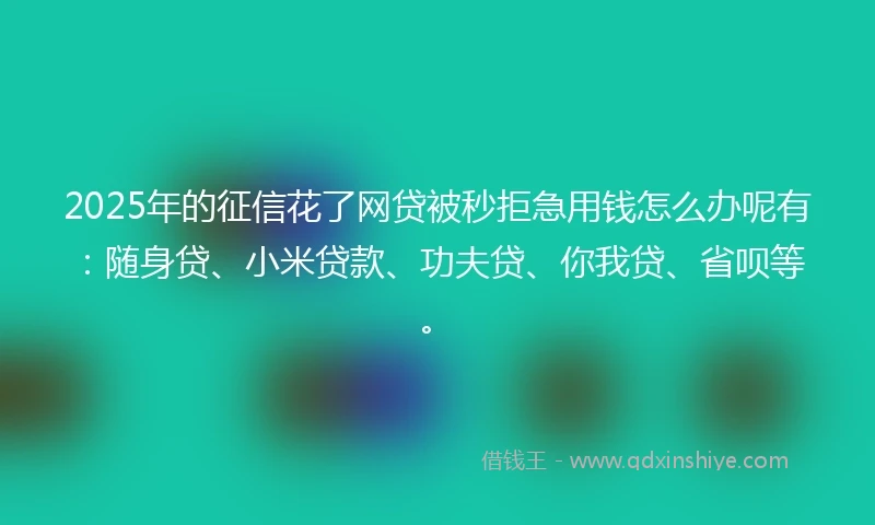 2025年的征信花了网贷被秒拒急用钱怎么办呢有：随身贷、小米贷款、功夫贷、你我贷、省呗等。