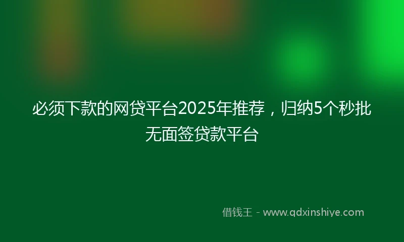 必须下款的网贷平台2025年推荐，归纳5个秒批无面签贷款平台