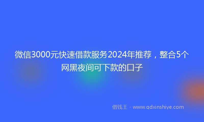 微信3000元快速借款服务2024年推荐，整合5个网黑夜间可下款的口子