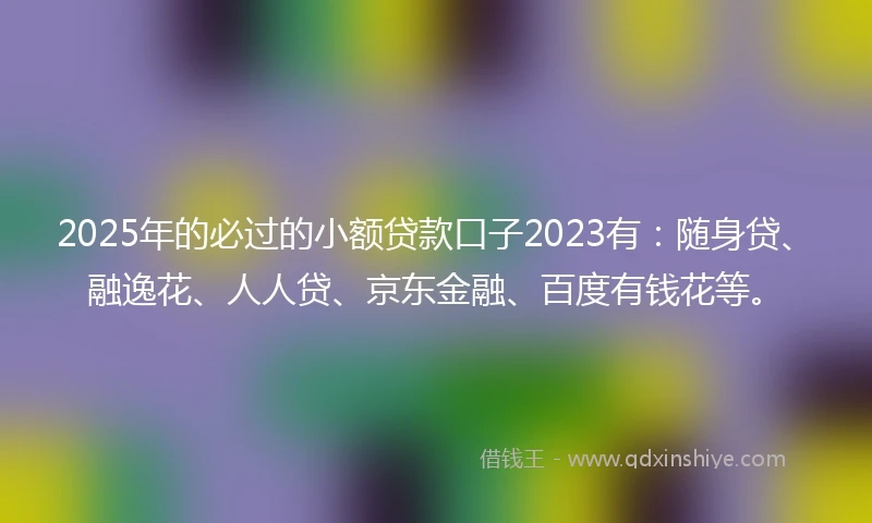 2025年的必过的小额贷款口子2023有：随身贷、融逸花、人人贷、京东金融、百度有钱花等。