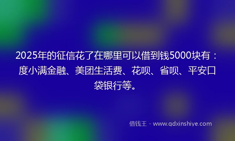 2025年的征信花了在哪里可以借到钱5000块有：度小满金融、美团生活费、花呗、省呗、平安口袋银行等。