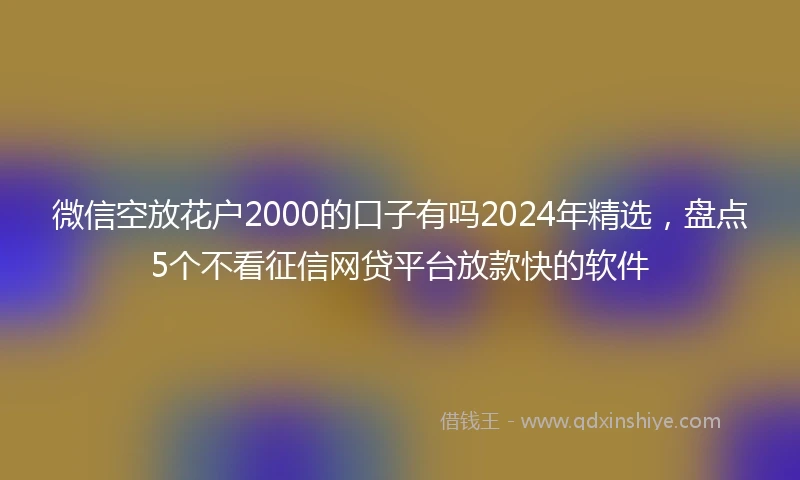 微信空放花户2000的口子有吗2024年精选，盘点5个不看征信网贷平台放款快的软件