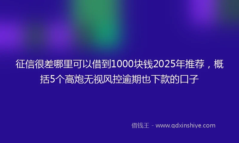 征信很差哪里可以借到1000块钱2025年推荐，概括5个高炮无视风控逾期也下款的口子
