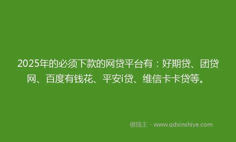 2025年的必须下款的网贷平台有：好期贷、团贷网、百度有钱花、平安i贷、维信卡卡贷等。