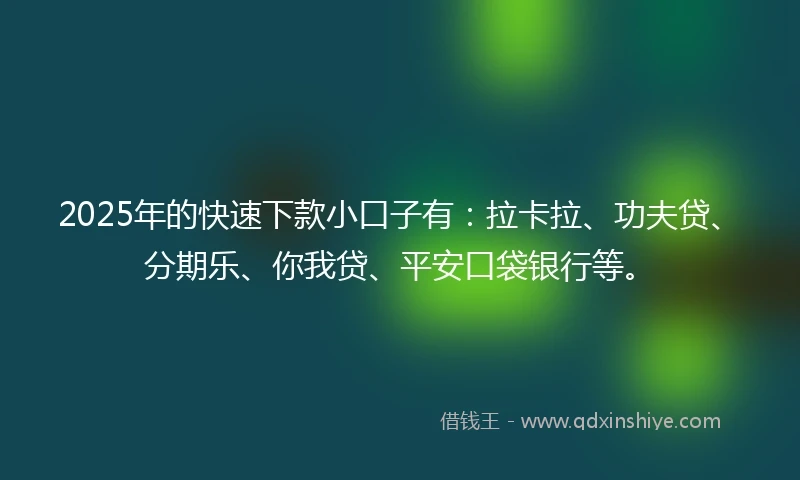 2025年的快速下款小口子有:拉卡拉、功夫贷、分期乐、你我贷、平安口袋银行等。