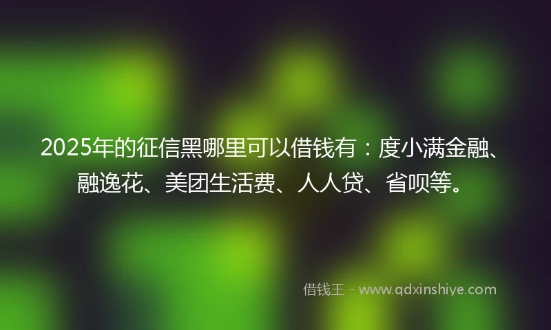 2025年的征信黑哪里可以借钱有：度小满金融、融逸花、美团生活费、人人贷、省呗等。