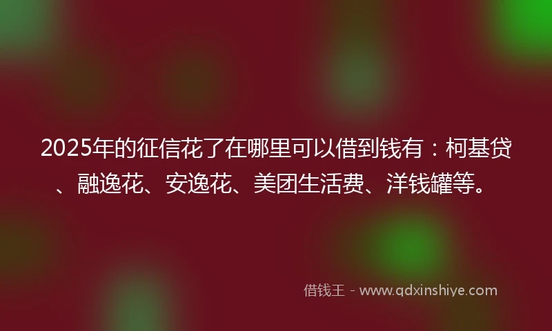 2025年的征信花了在哪里可以借到钱有：柯基贷、融逸花、安逸花、美团生活费、洋钱罐等。
