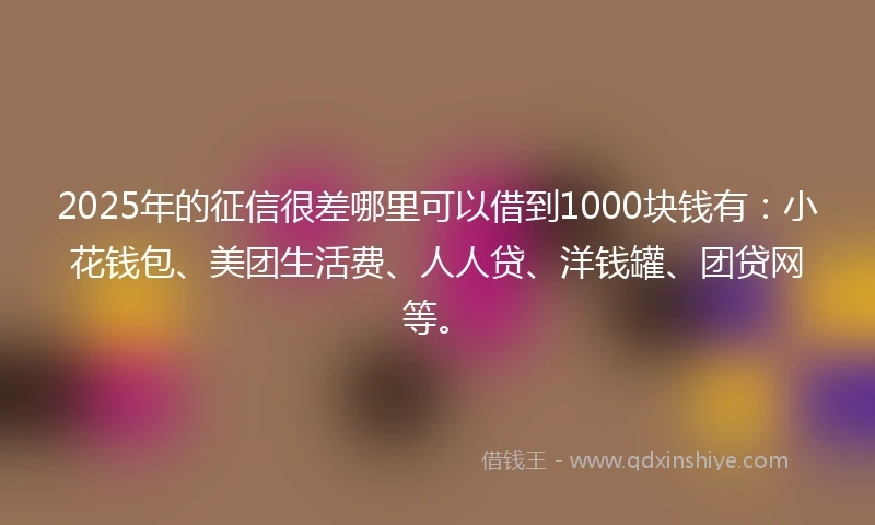 2025年的征信很差哪里可以借到1000块钱有：小花钱包、美团生活费、人人贷、洋钱罐、团贷网等。