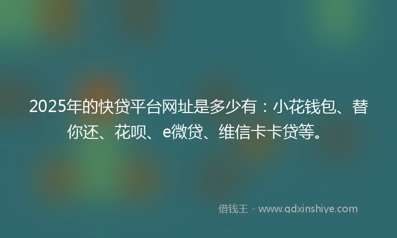 2025年的快贷平台网址是多少有：小花钱包、替你还、花呗、e微贷、维信卡卡贷等。