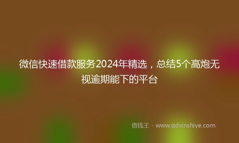 微信快速借款服务2024年精选，总结5个高炮无视逾期能下的平台