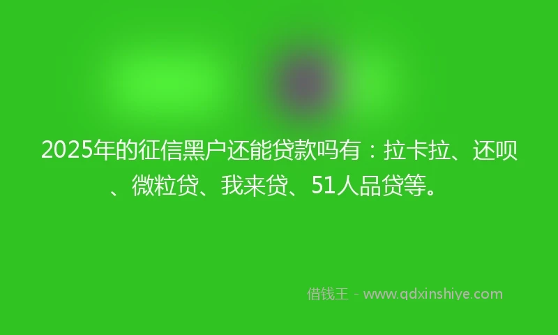2025年的征信黑户还能贷款吗有：拉卡拉、还呗、微粒贷、我来贷、51人品贷等。