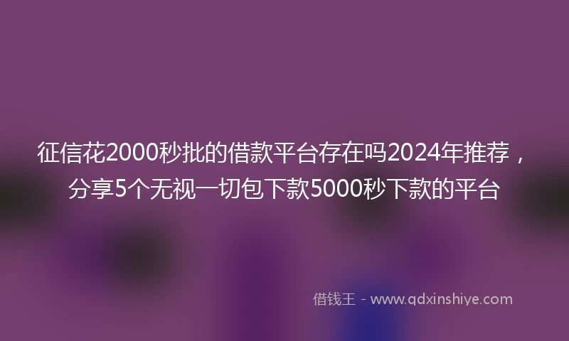 征信花2000秒批的借款平台存在吗2024年推荐，分享5个无视一切包下款5000秒下款的平台