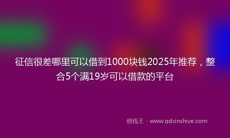 征信很差哪里可以借到1000块钱2025年推荐，整合5个满19岁可以借款的平台