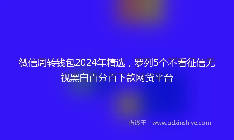 微信周转钱包2024年精选，罗列5个不看征信无视黑白百分百下款网贷平台