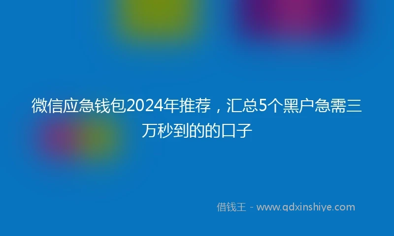 微信应急钱包2024年推荐,汇总5个黑户急需三万秒到的的口子