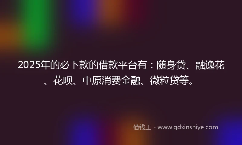 2025年的必下款的借款平台有：随身贷、融逸花、花呗、中原消费金融、微粒贷等。