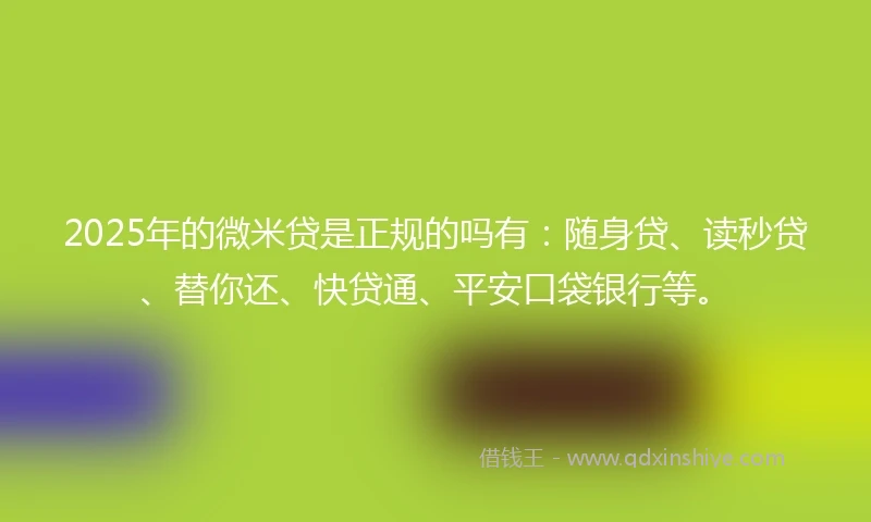 2025年的微米贷是正规的吗有：随身贷、读秒贷、替你还、快贷通、平安口袋银行等。