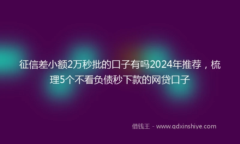 征信差小额2万秒批的口子有吗2024年推荐，梳理5个不看负债秒下款的网贷口子