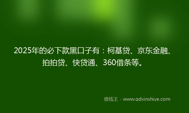 2025年的必下款黑口子有：柯基贷、京东金融、拍拍贷、快贷通、360借条等。