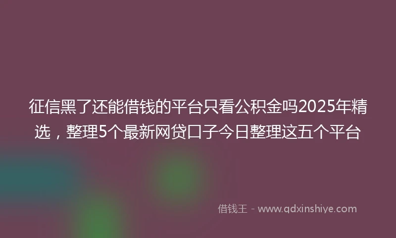征信黑了还能借钱的平台只看公积金吗2025年精选，整理5个最新网贷口子今日整理这五个平台