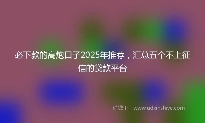 必下款的高炮口子2025年推荐，汇总五个不上征信的贷款平台