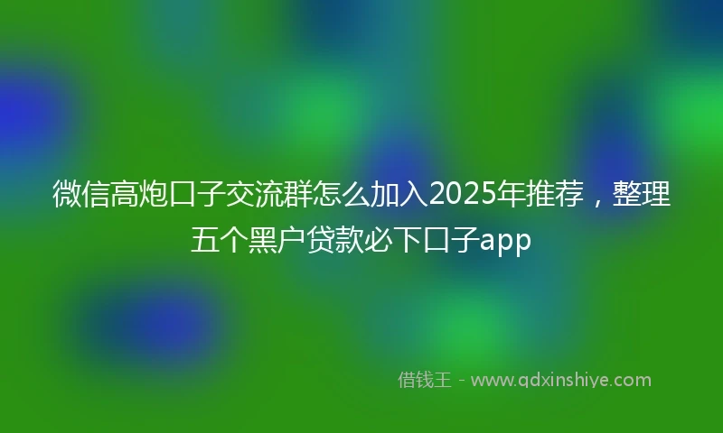 微信高炮口子交流群怎么加入2025年推荐，整理五个黑户贷款必下口子app