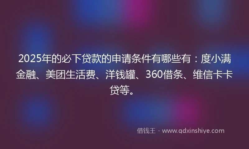 2025年的必下贷款的申请条件有哪些有：度小满金融、美团生活费、洋钱罐、360借条、维信卡卡贷等。