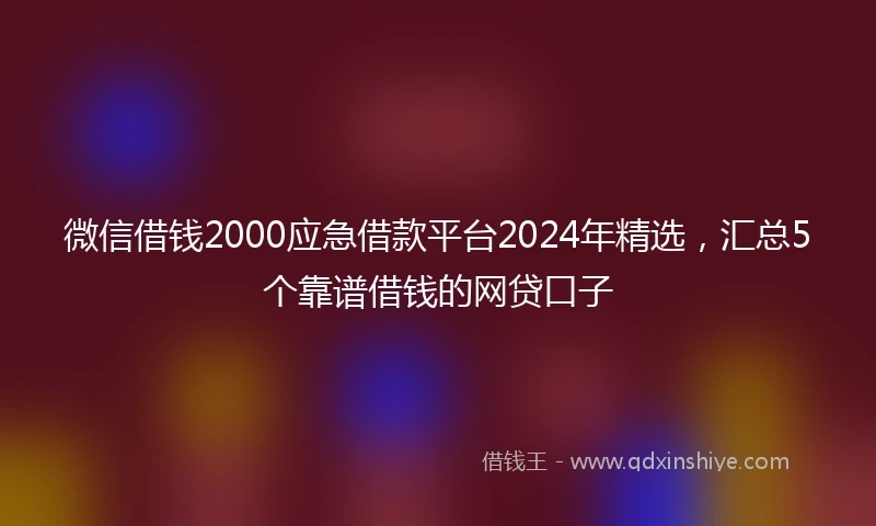 微信借钱2000应急借款平台2024年精选，汇总5个靠谱借钱的网贷口子