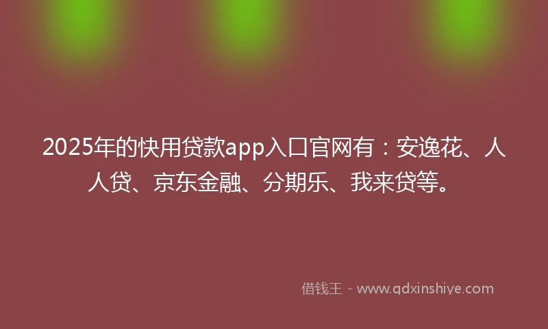 2025年的快用贷款app入口官网有:安逸花、人人贷、京东金融、分期乐、我来贷等。