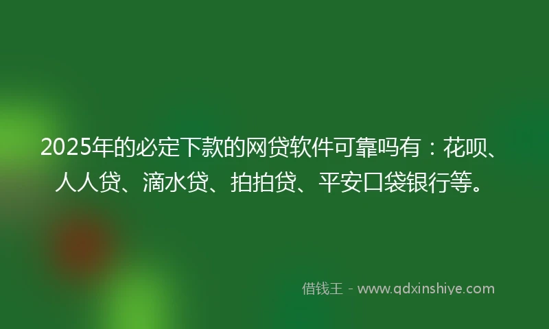 2025年的必定下款的网贷软件可靠吗有：花呗、人人贷、滴水贷、拍拍贷、平安口袋银行等。