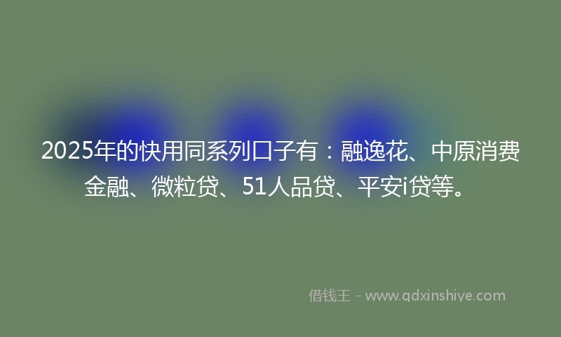 2025年的快用同系列口子有：融逸花、中原消费金融、微粒贷、51人品贷、平安i贷等。