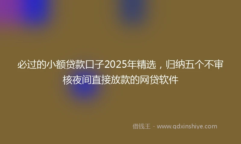必过的小额贷款口子2025年精选，归纳五个不审核夜间直接放款的网贷软件
