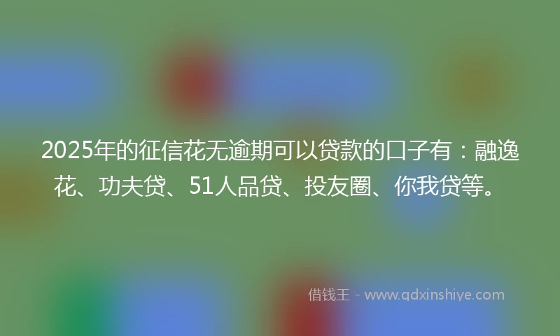 2025年的征信花无逾期可以贷款的口子有:融逸花、功夫贷、51人品贷、投友圈、你我贷等。