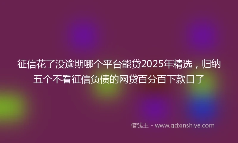 征信花了没逾期哪个平台能贷2025年精选，归纳五个不看征信负债的网贷百分百下款口子